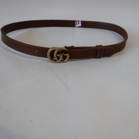 Authentic Gucci Brown Gold-Toned Interlocked GG Logo Buckle Pinhole Belt 80/32 - Picture 1 of 11